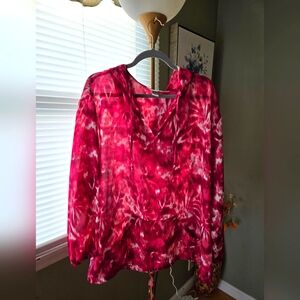 Cj banks sheer Hoodie/Blouse sz 2x Fushia/White